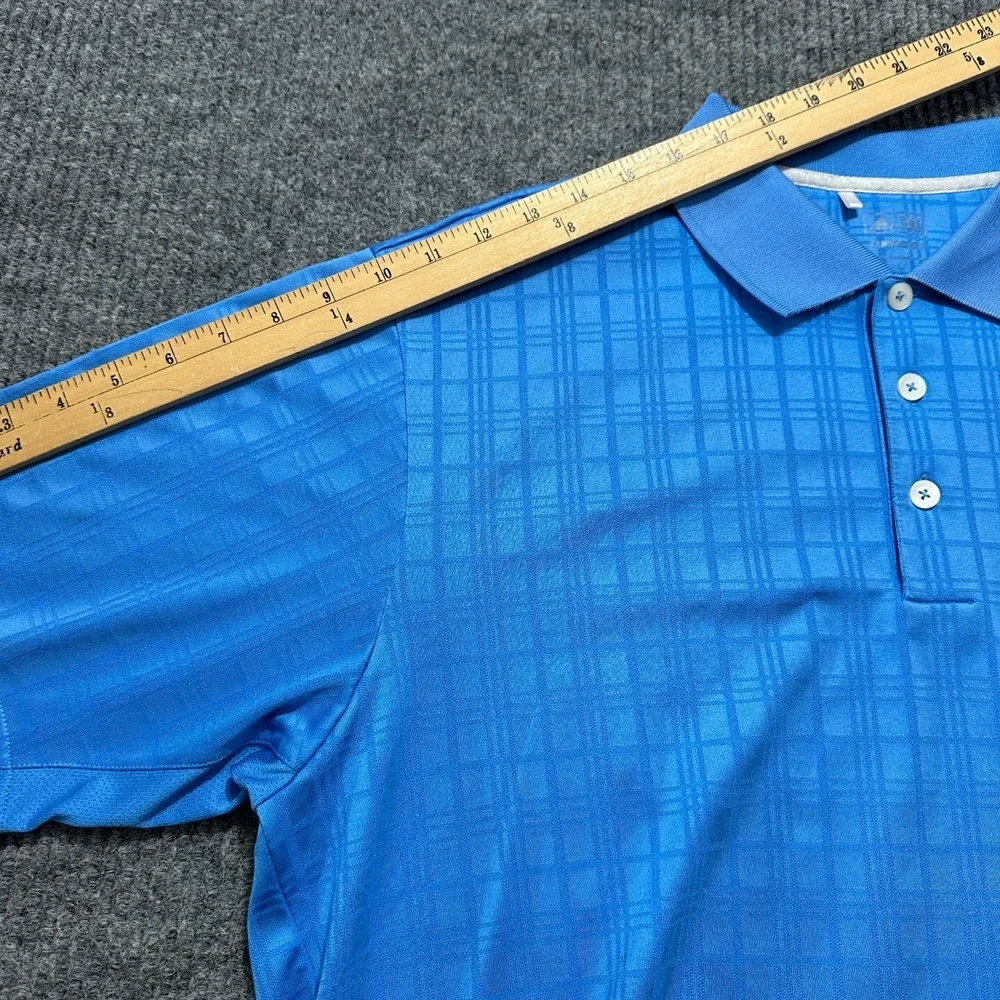 Adidas Climacool Dunes Classic Mens Golf Polo Shirt L Blue Plaid Short‎ Sleeve